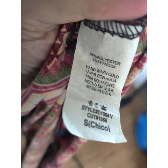 Voel Long Bell Sleeve Multicolor Chevron Print Striped Boho Mini Dress Size S - Picture 5 of 7